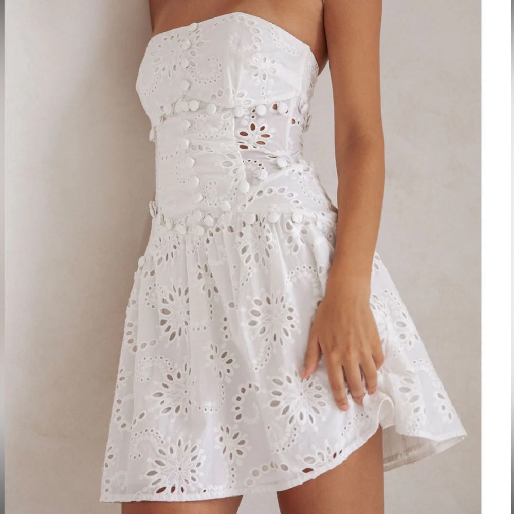 SABO LUXE Palermo Button Dress, White, US 8 / L